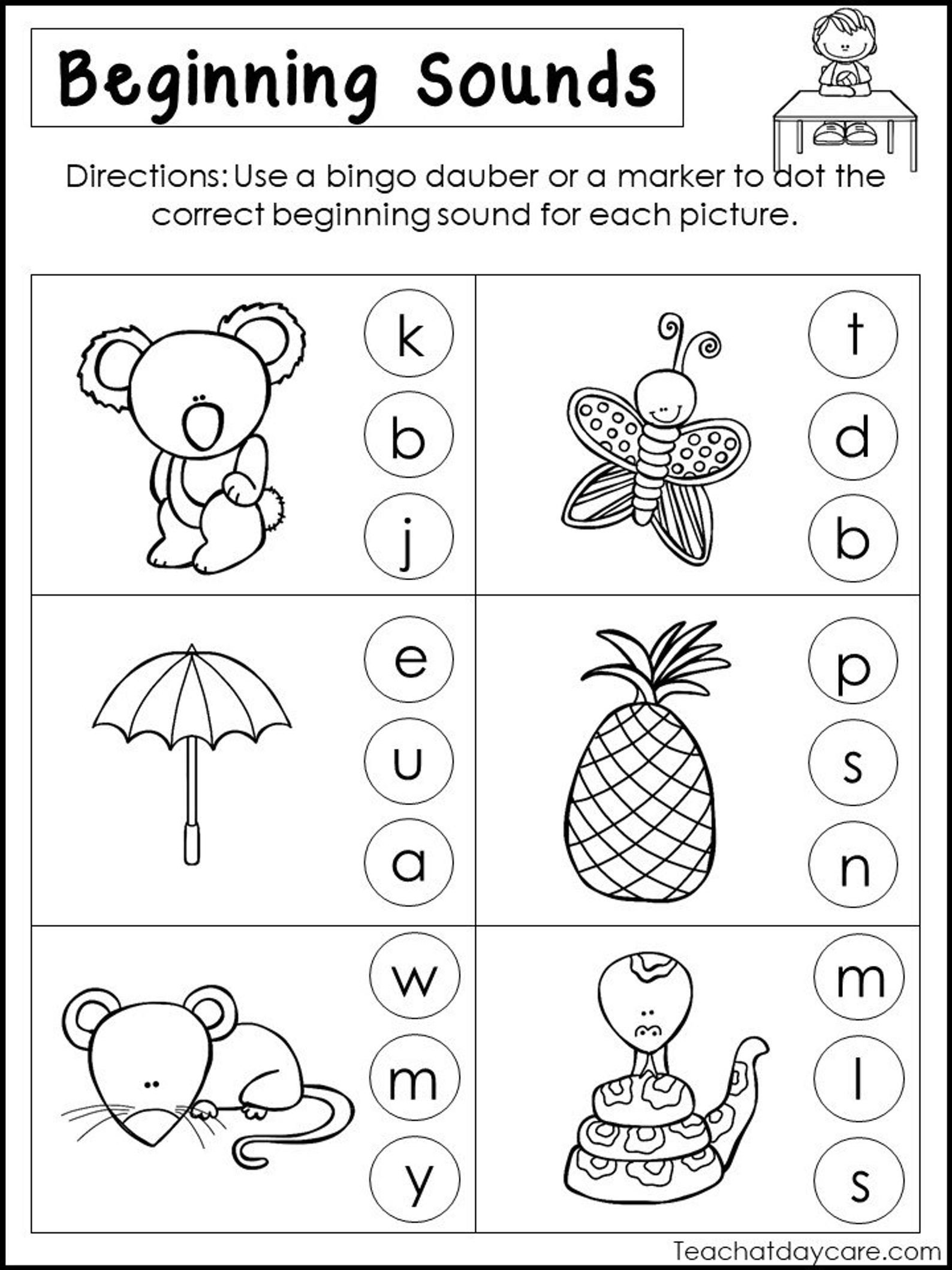 Free Beginning Sounds Worksheets Worksheet Activity Sheets