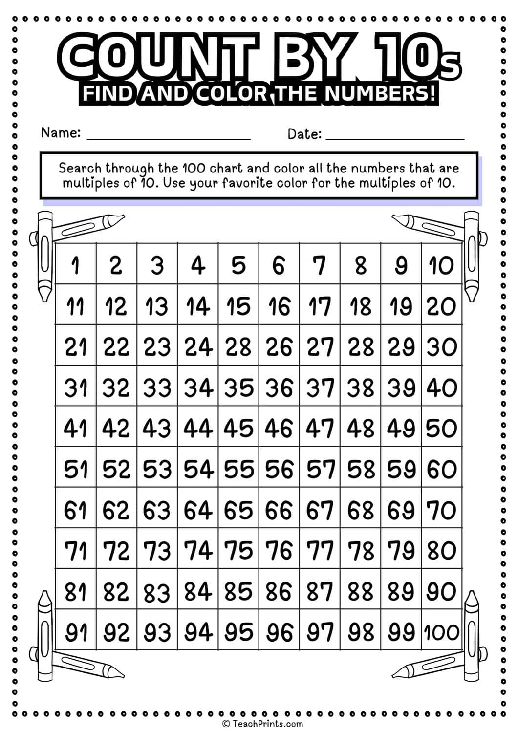 Free Count By 10s Worksheets Teach Prints