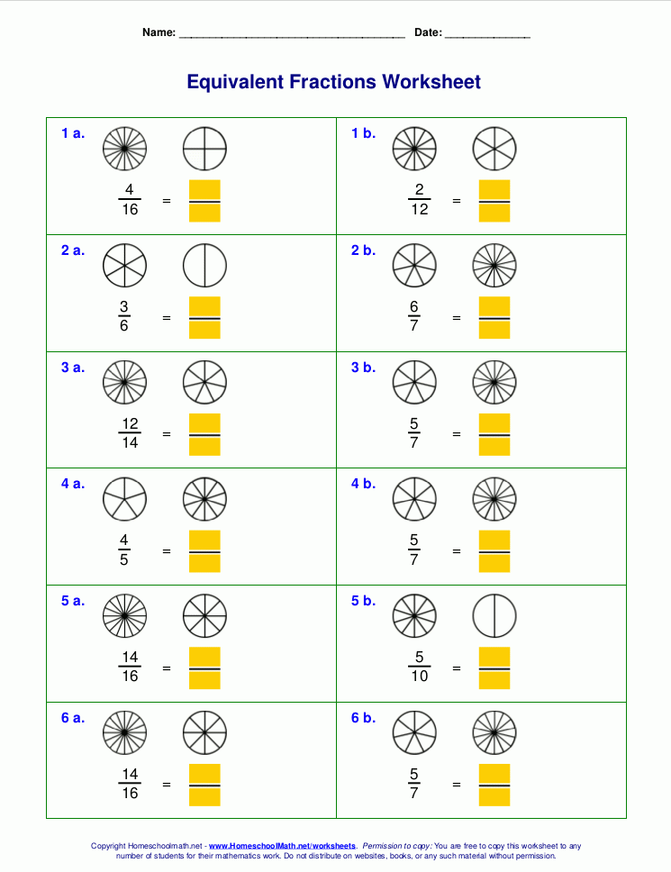 Free Equivalent Fractions Worksheets With Visual Models