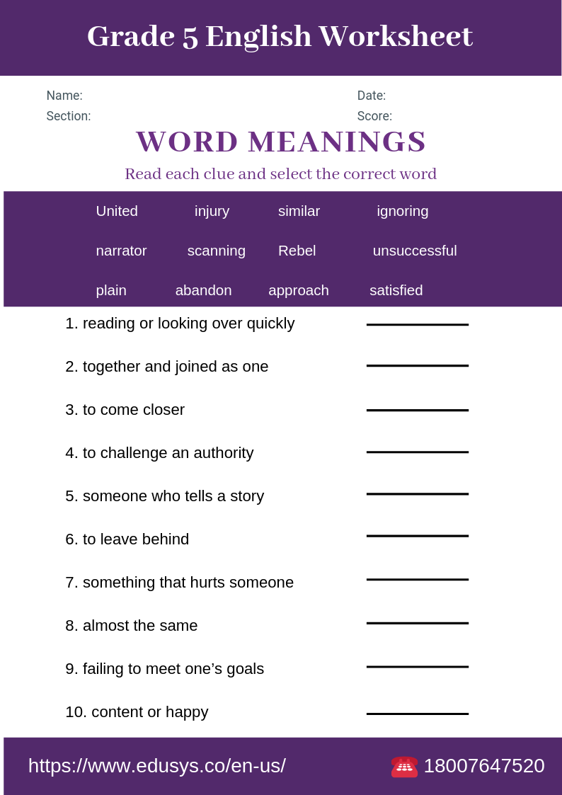 Free ESL Printable Grade 5 Reading Comprehension English 