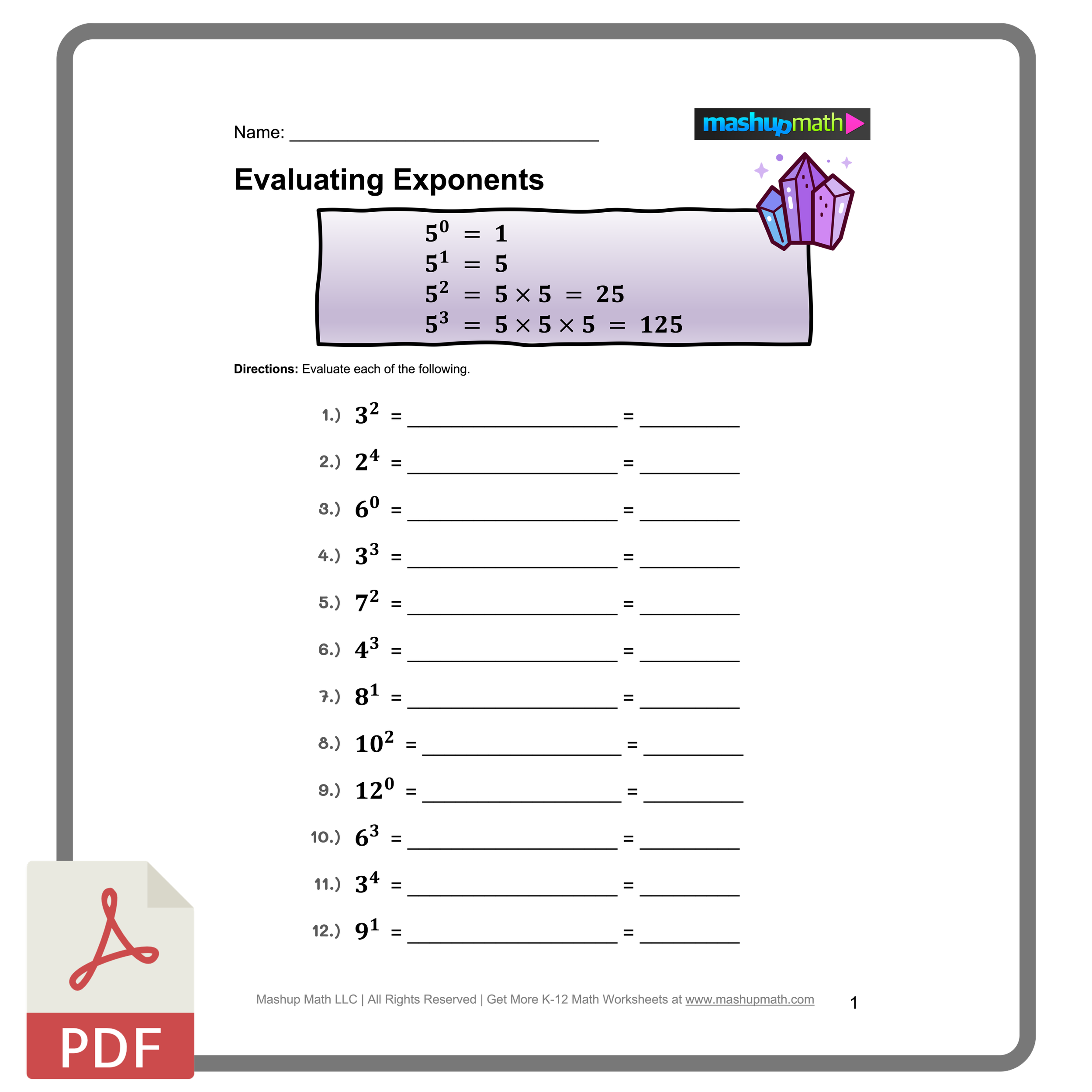 Free Exponents Worksheets Printable With Answers Mashup Math