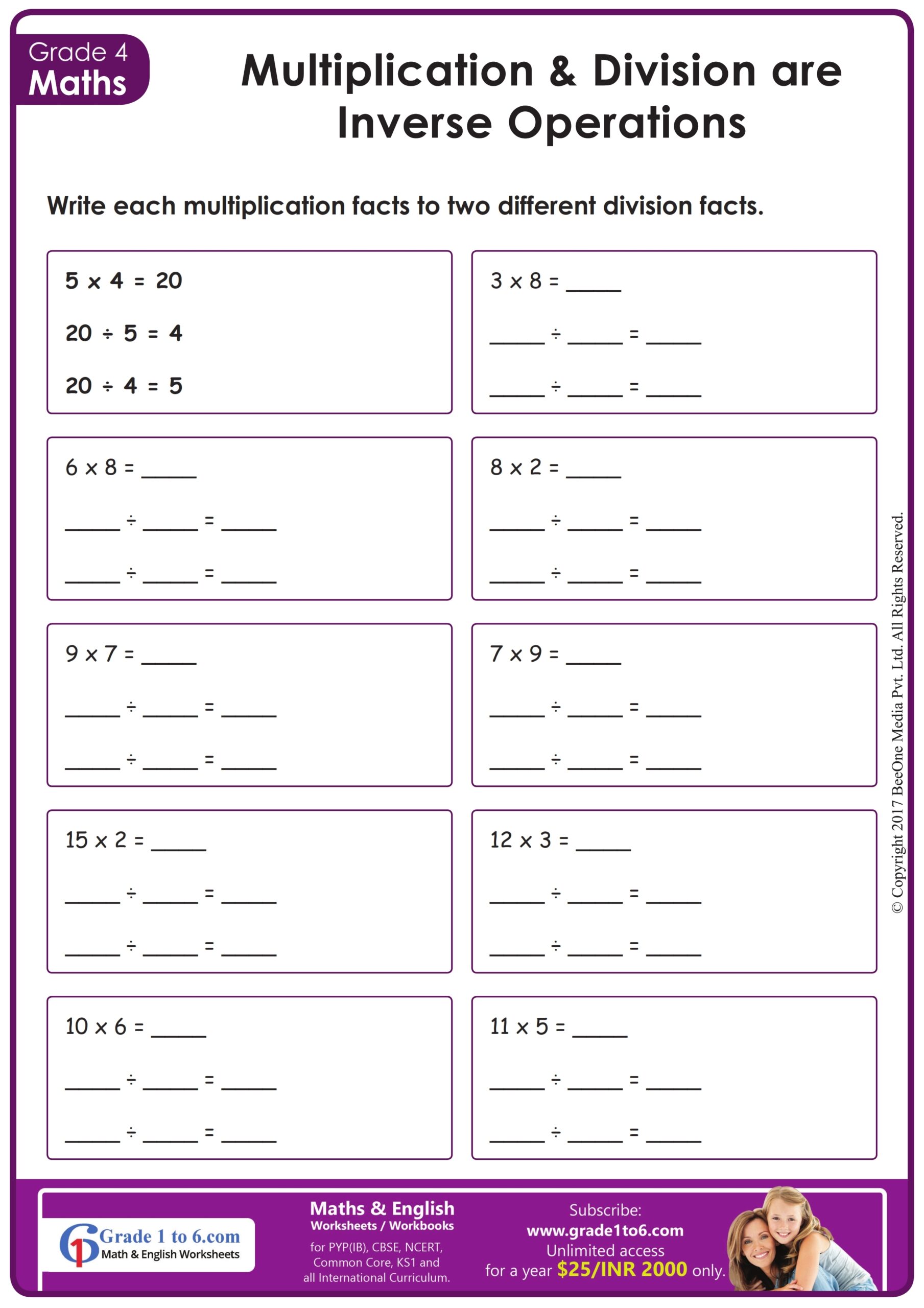 Free Math Worksheets Multiplication And Division