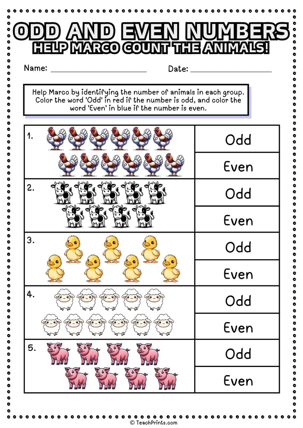 Free Odd And Even Numbers Worksheets Teach Prints