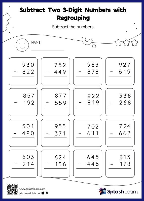 Free Printable 3 Digit Subtraction With Regrouping Worksheets 
