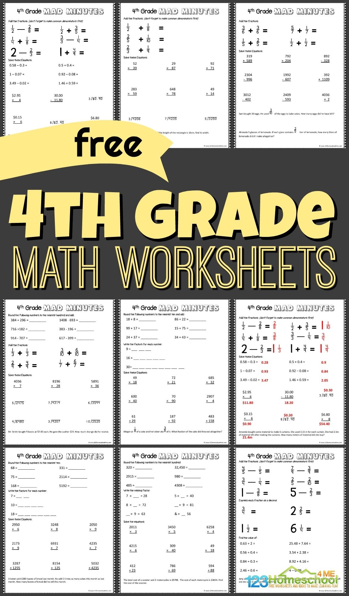 FREE Printable 4th Grade Math Worksheets Pdf Worksheets Library