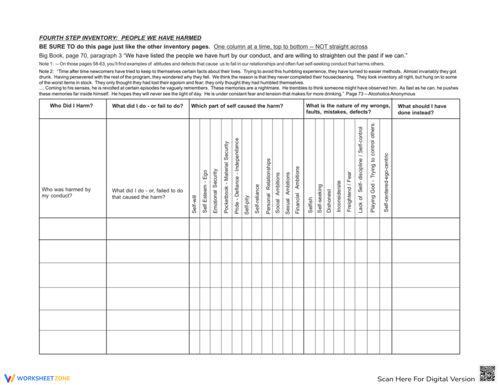 Free Printable 4th Step Worksheets For All Ages Worksheets Library