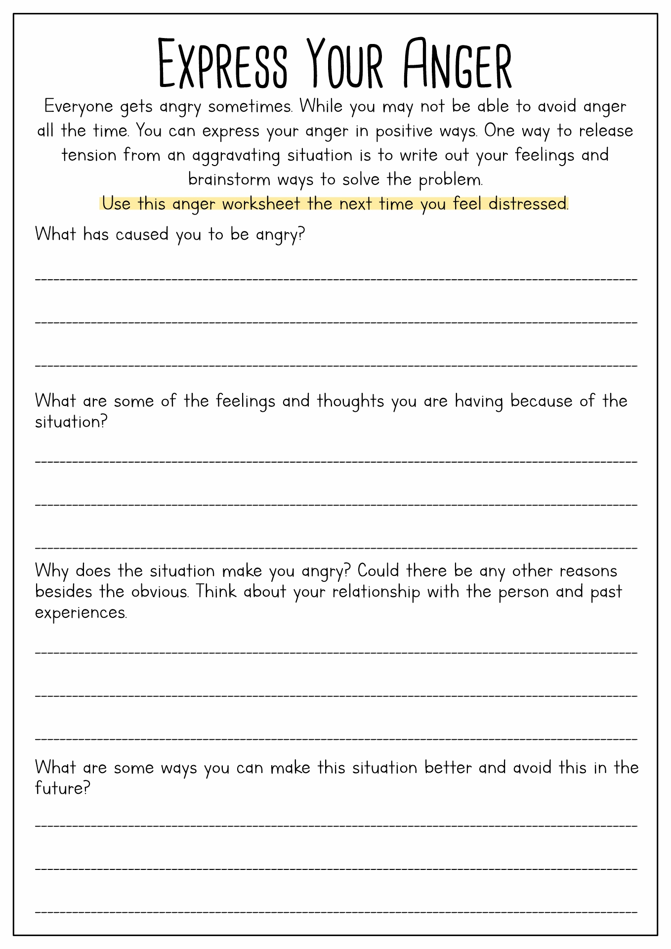 Free Printable Anger Management Worksheets