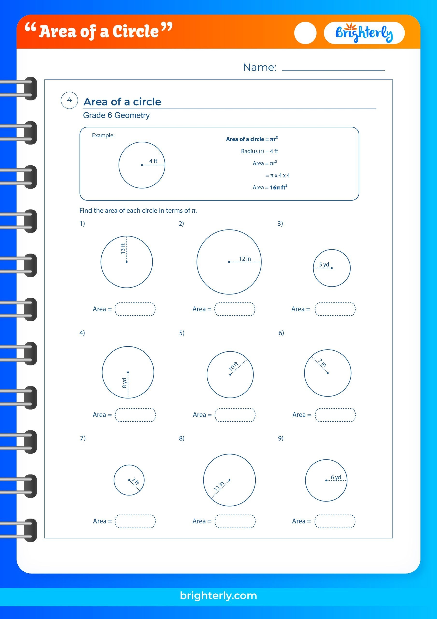 FREE Printable Area Of A Circle Worksheets PDFs Brighterly