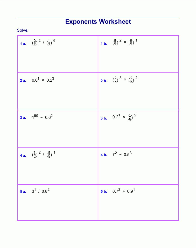 Free Printable Exponent Worksheets