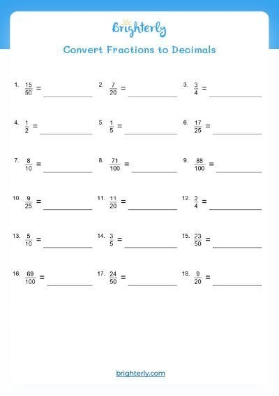 Free Printable Fractions To Decimals Worksheets PDF Brighterly