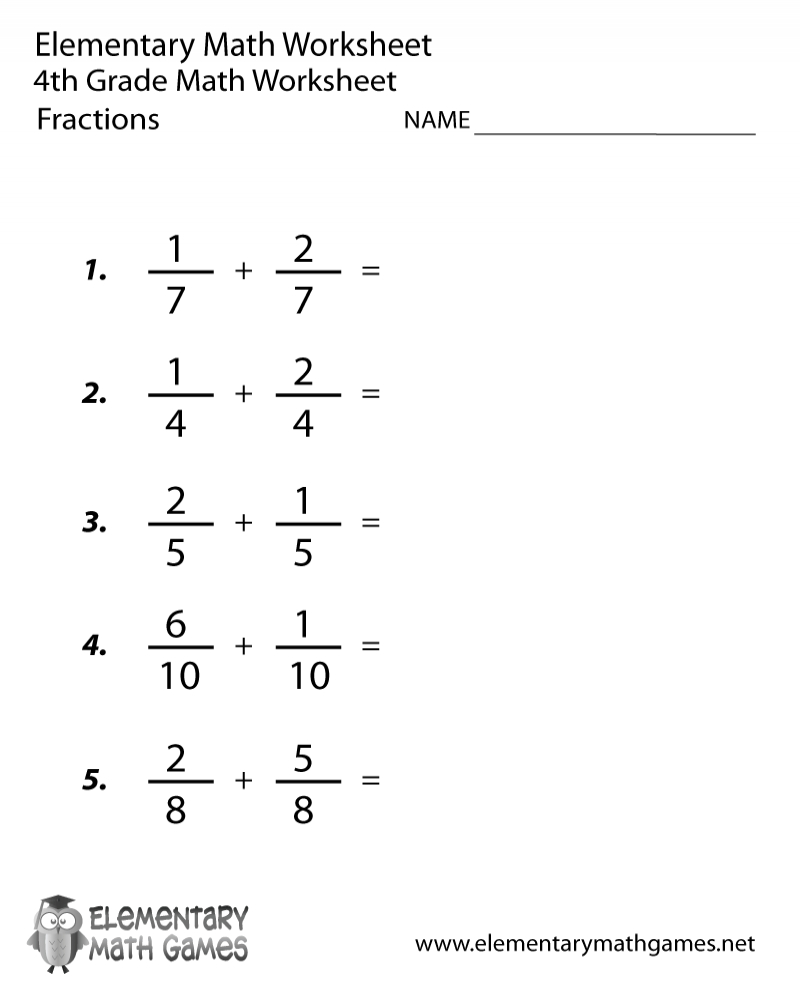 Free Printable Math Worksheets For 4th Grade Fractions Math 