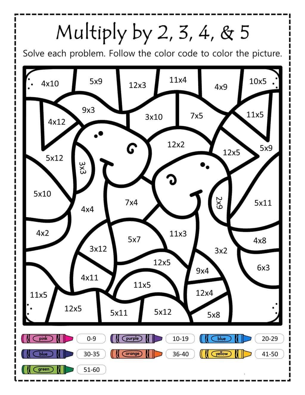 Free Printable Multiplication Color By Number Printable Holiday Crafts