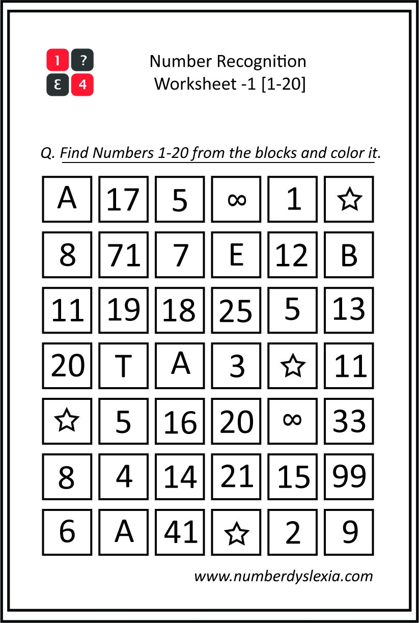 Free Printable Number Recognition Worksheets 1 20 PDF Number Dyslexia
