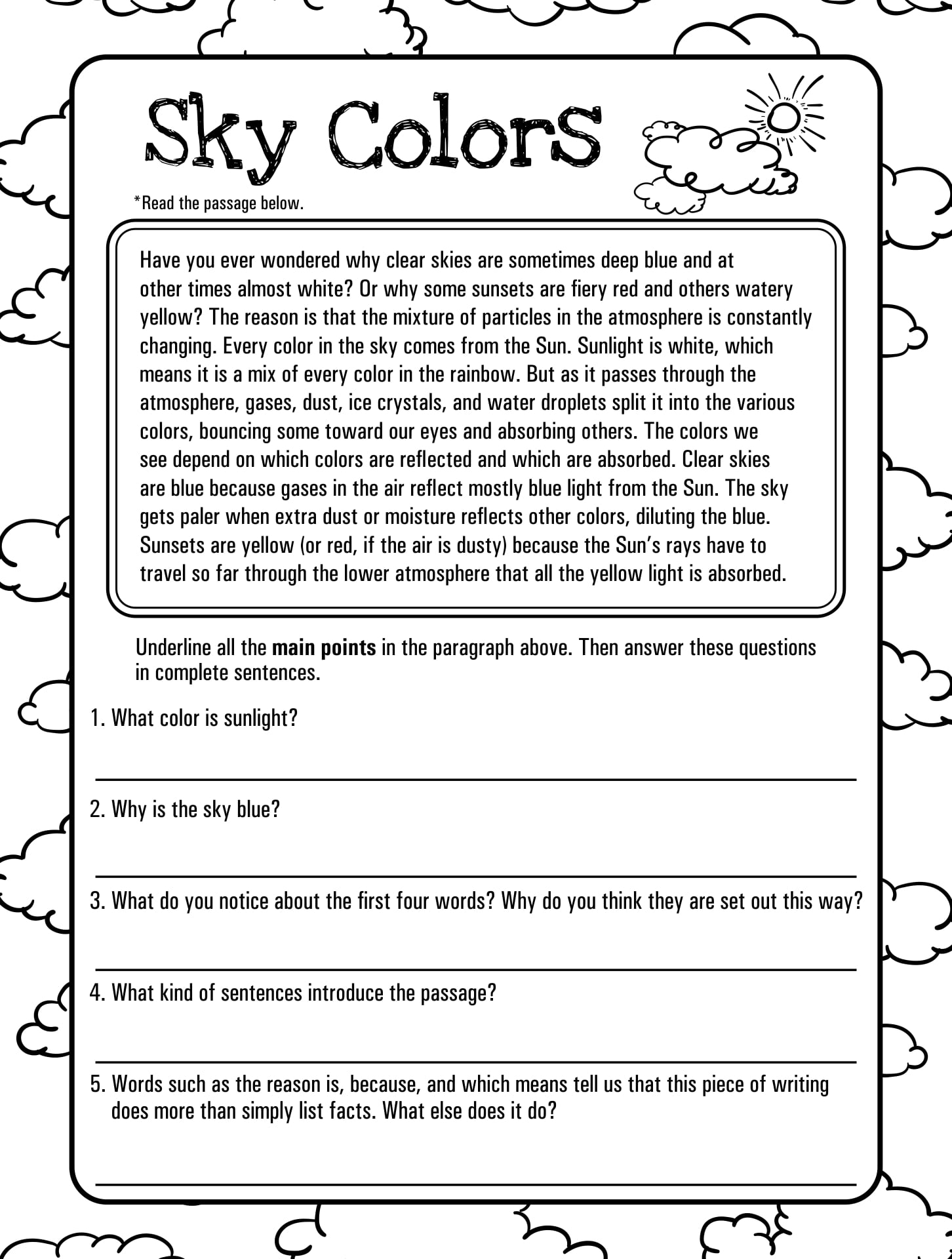 Free Printable Reading Worksheets For 4th Grade Reading Worksheet