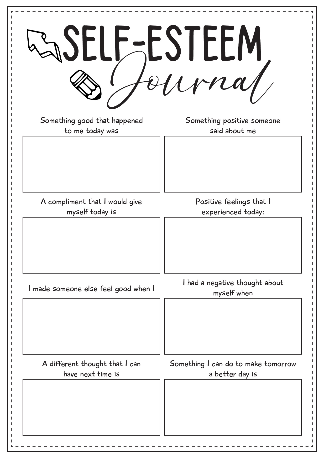 Free Printable Self Esteem Worksheets For Youth
