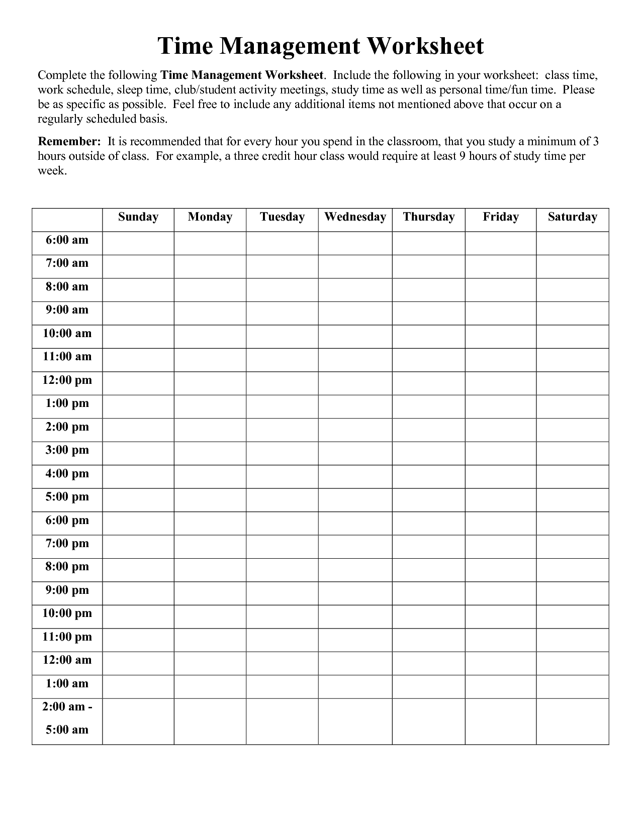 Free Printable Time Management Worksheets Printable Sight Words List
