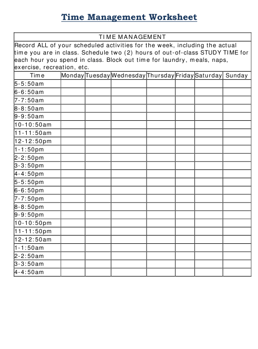Free Printable Time Management Worksheets Time Worksheets