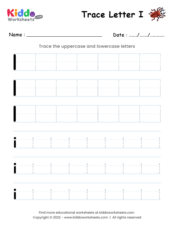Free Printable Tracing Letter I Worksheet Kiddoworksheets