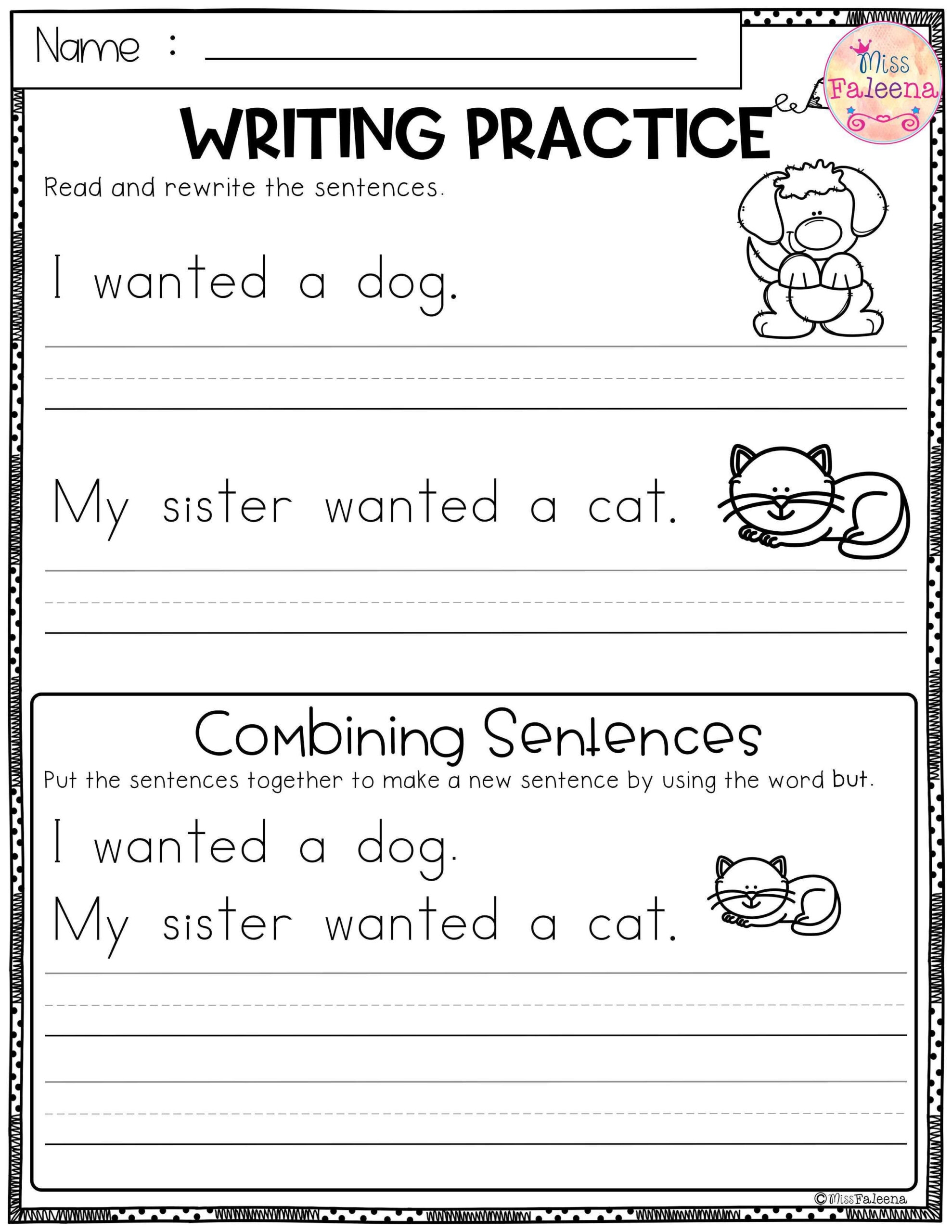 Free Printable Writing Worksheets For 1st Graders Writing Worksheets