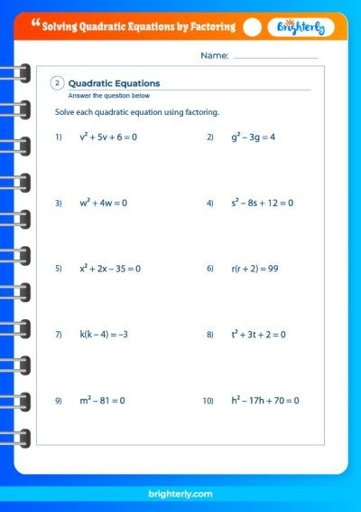 FREE Solving Quadratic Equations By Factoring Worksheets PDFs 