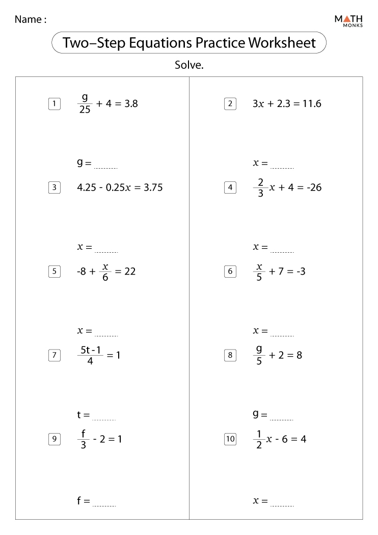 Free Two Step Equation Worksheets