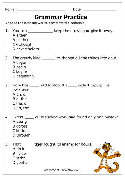 Grade 5 English Grammar Practice Activity Live Worksheets