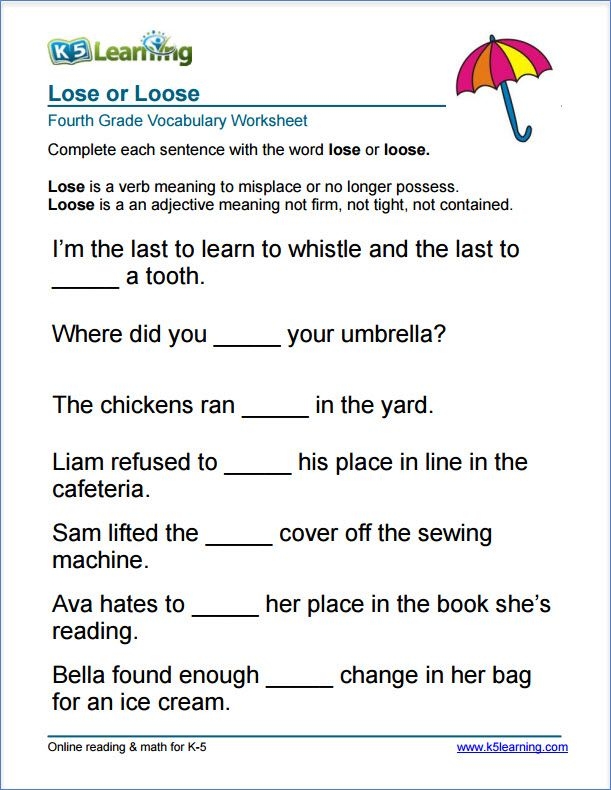 Grammar Worksheet 4Th Grade