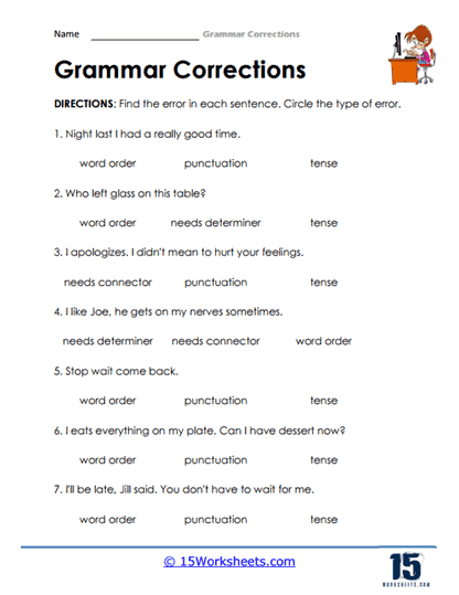 Grammar Worksheets Third Grade