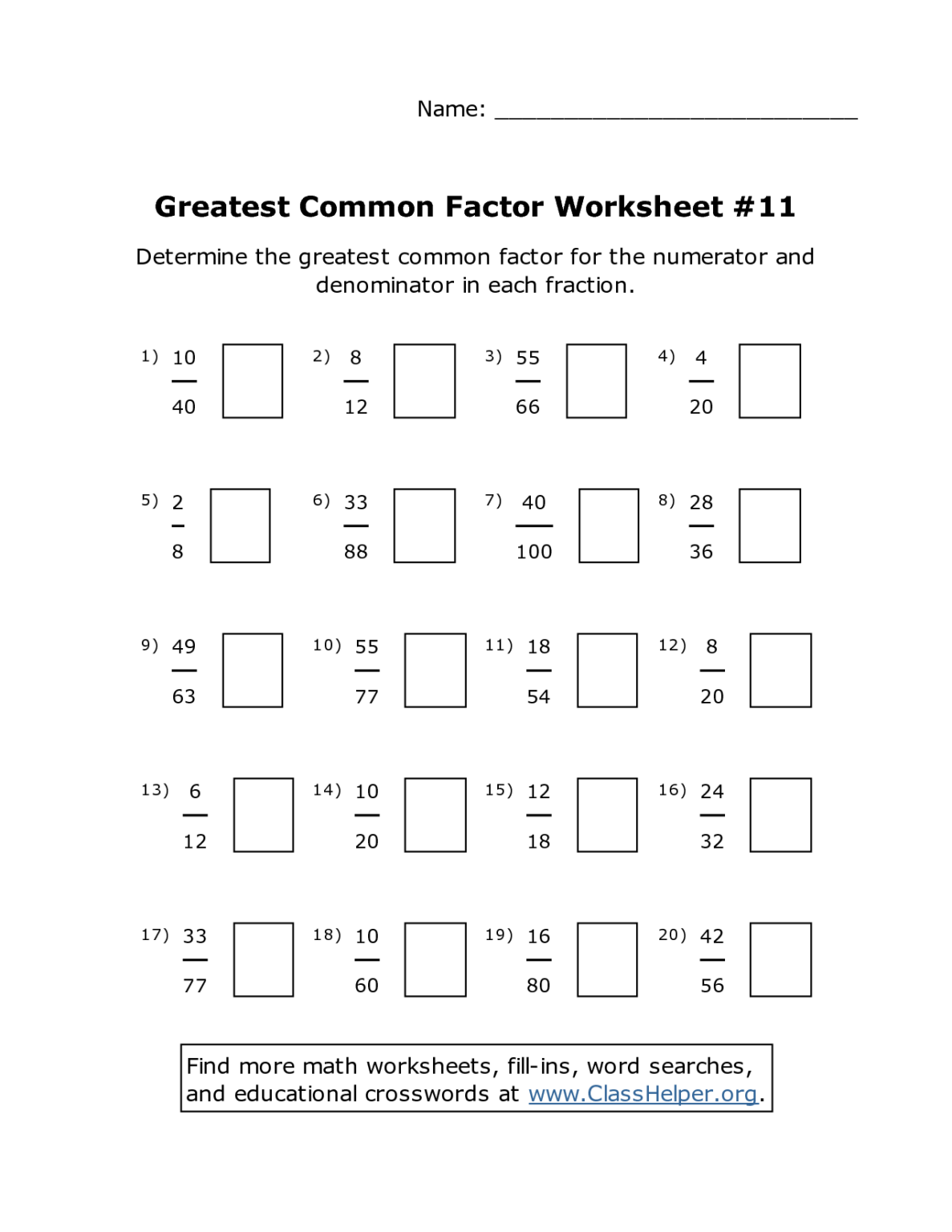 Greatest Common Factor Worksheet FactorWorksheets