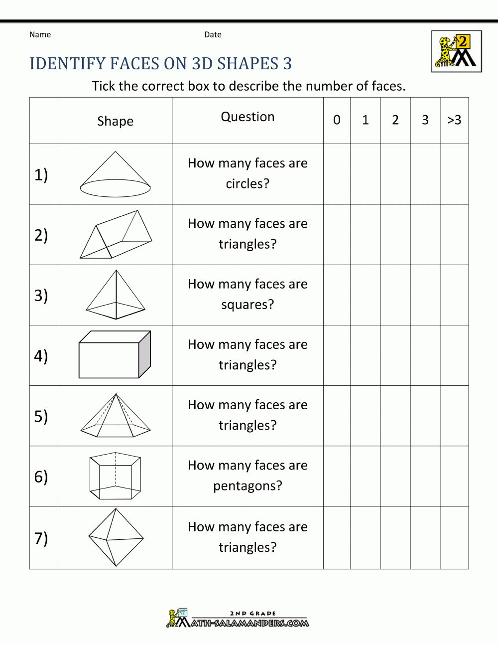 Identifying 3D Shapes Worksheets