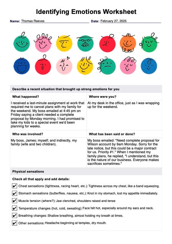 Identifying Emotions Worksheet Example Free PDF Download