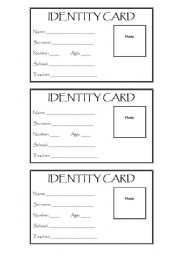 Identity Card Worksheets