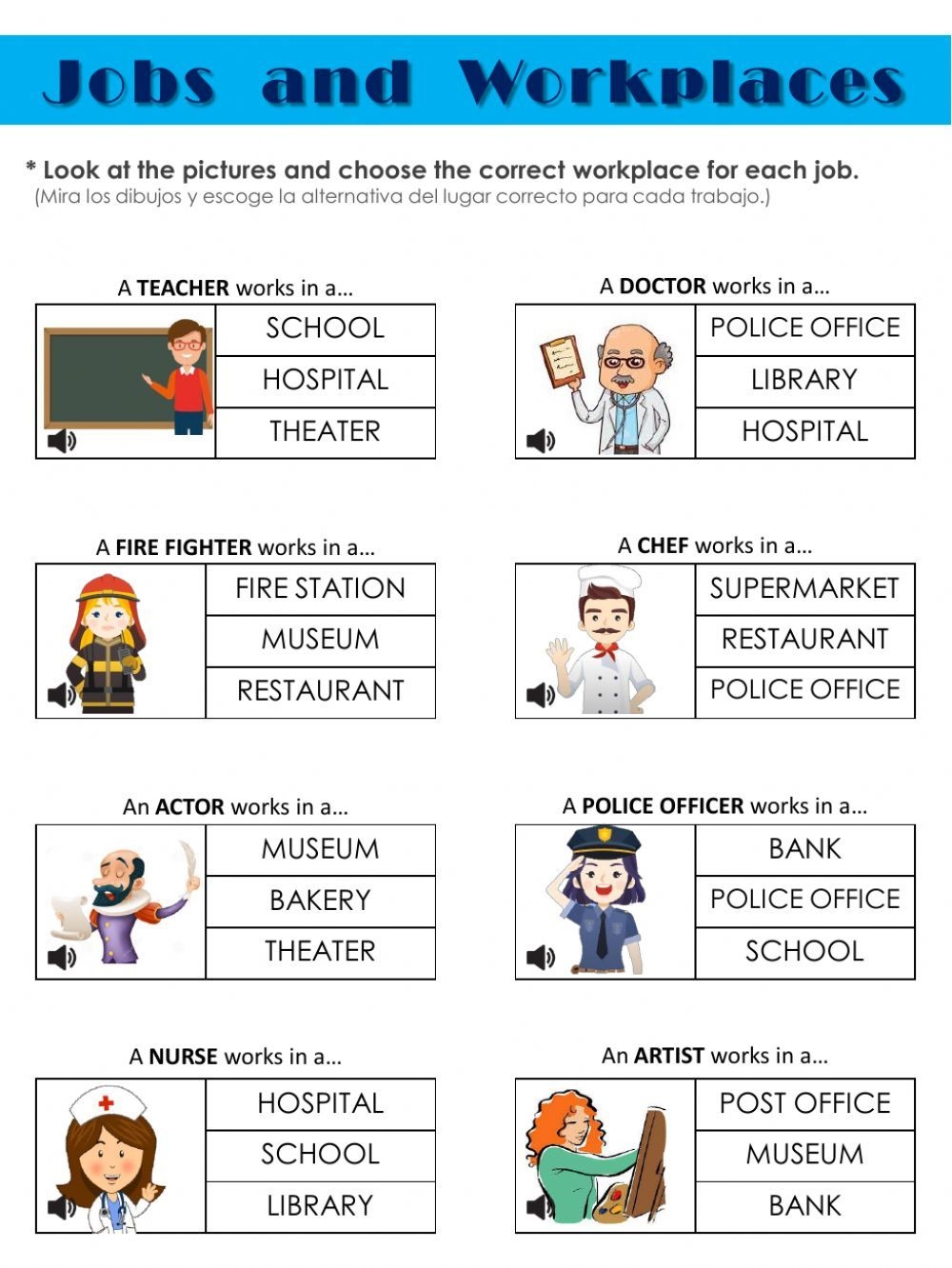 Job And Workplaces Interactive Worksheet English Lessons For Kids 