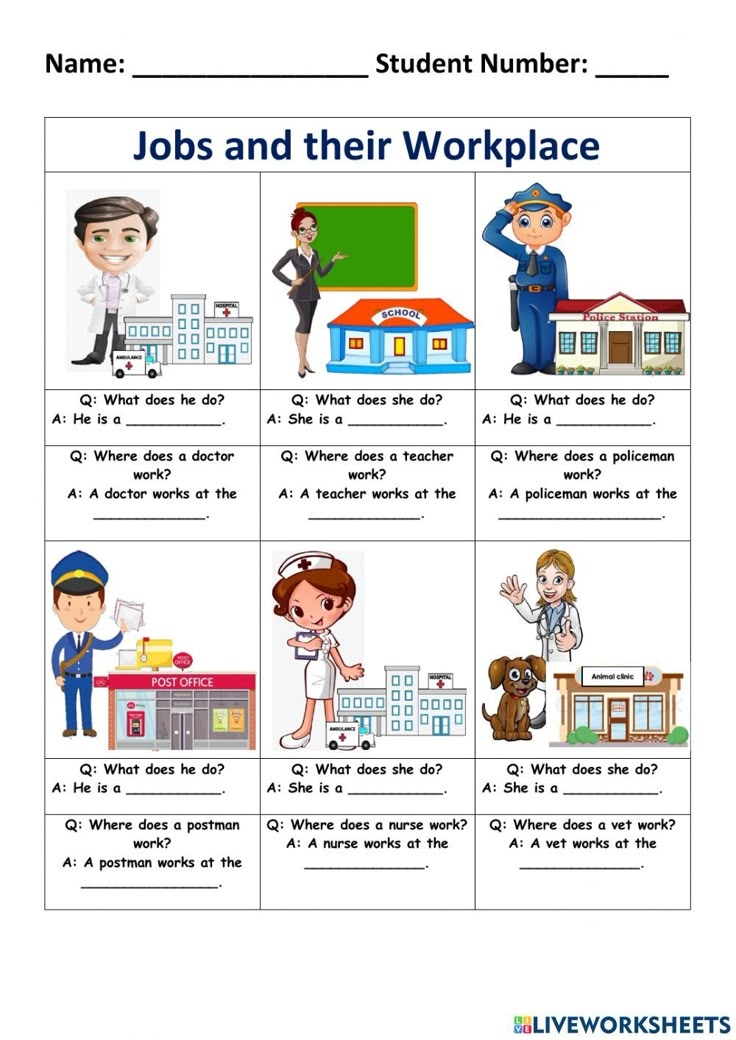 Jobs And Their Workplace Worksheet Vocabulary Games For Kids English 