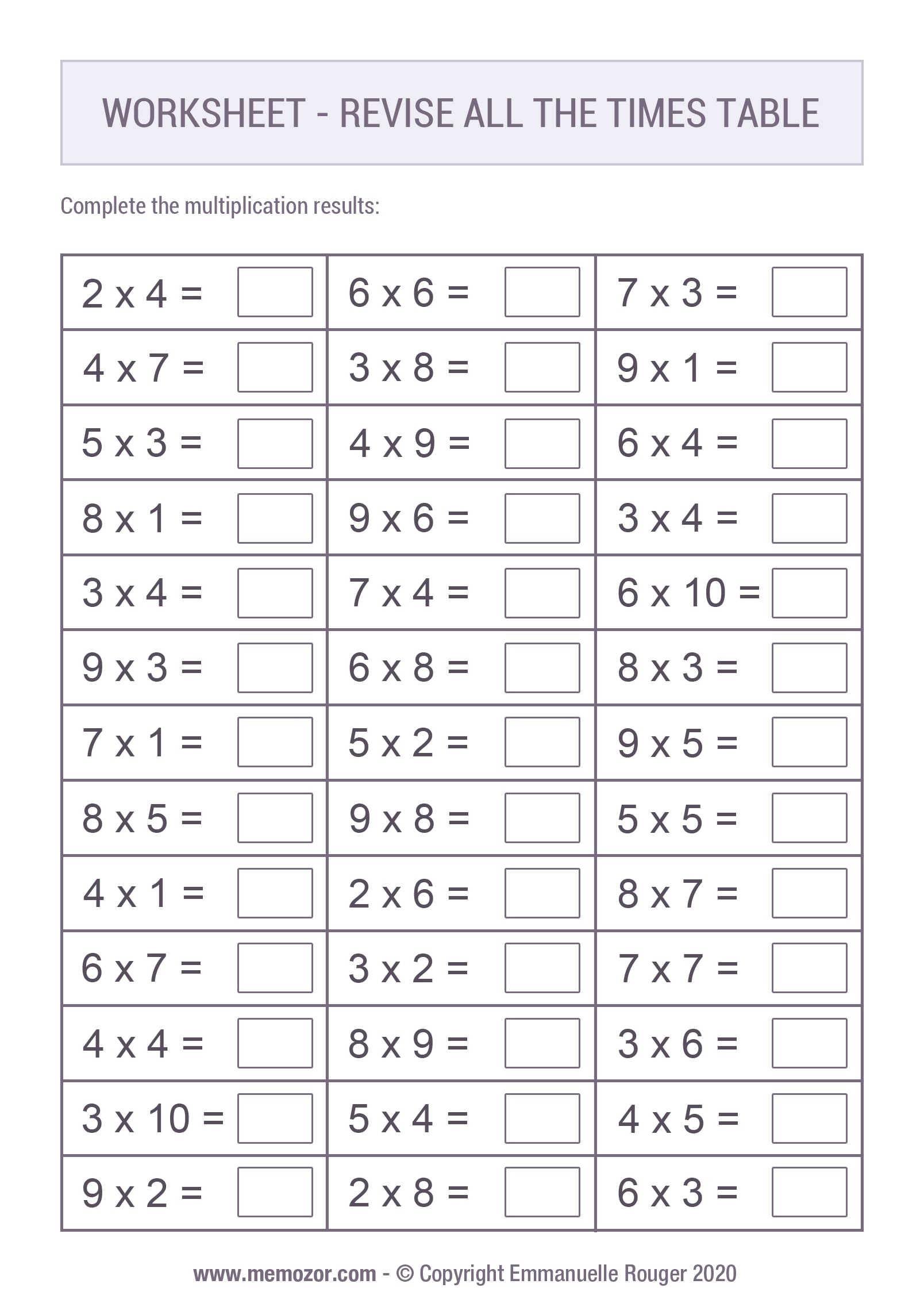 Kids Page 4 Times Multiplication Table Worksheet 6E7
