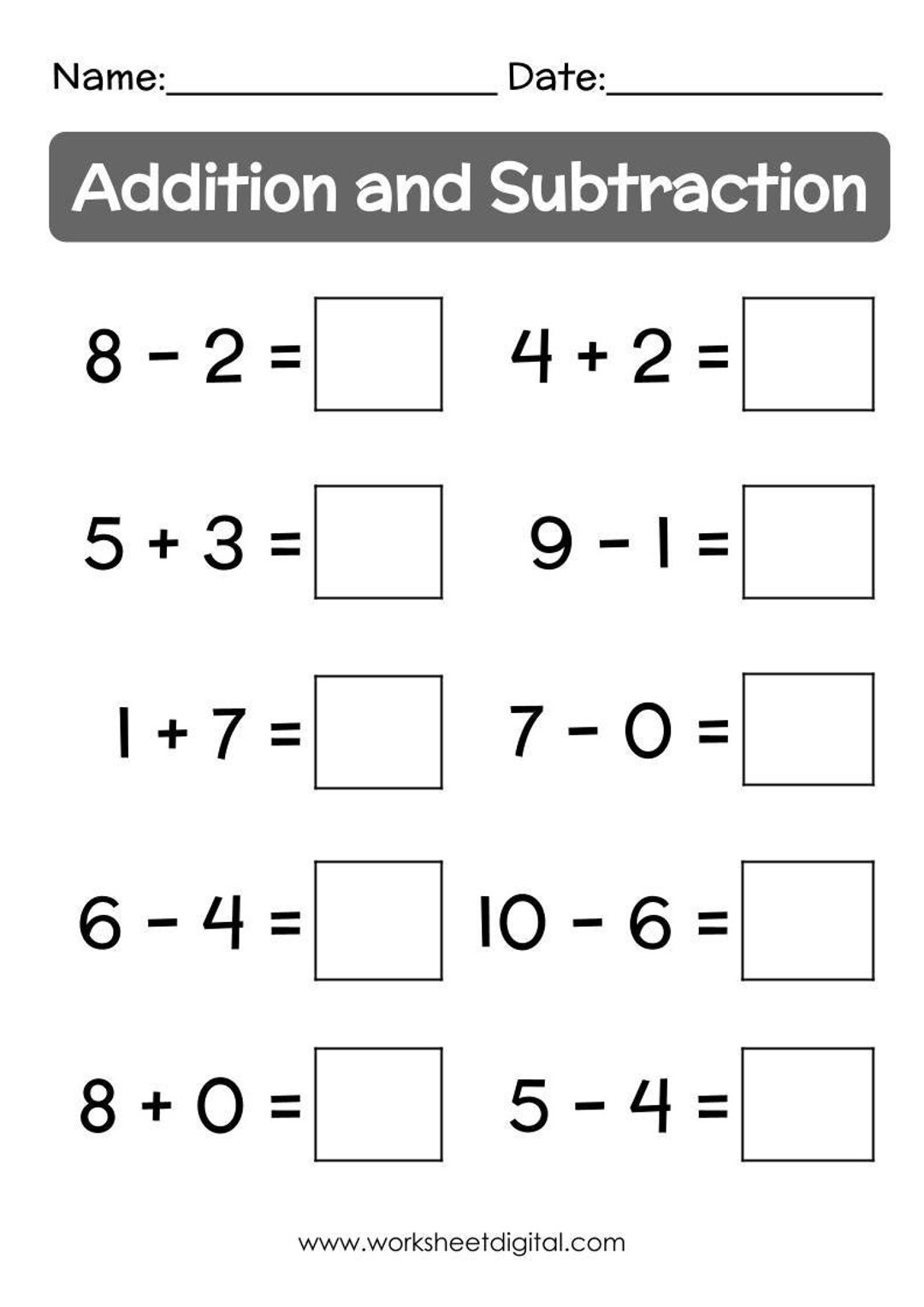 Kindergarten Addition And Subtraction Worksheets up To 10 By My 