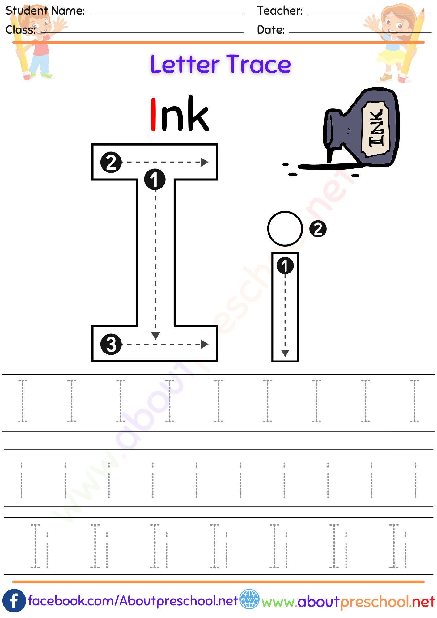 Letter I Tracing Worksheet PDF About Preschool