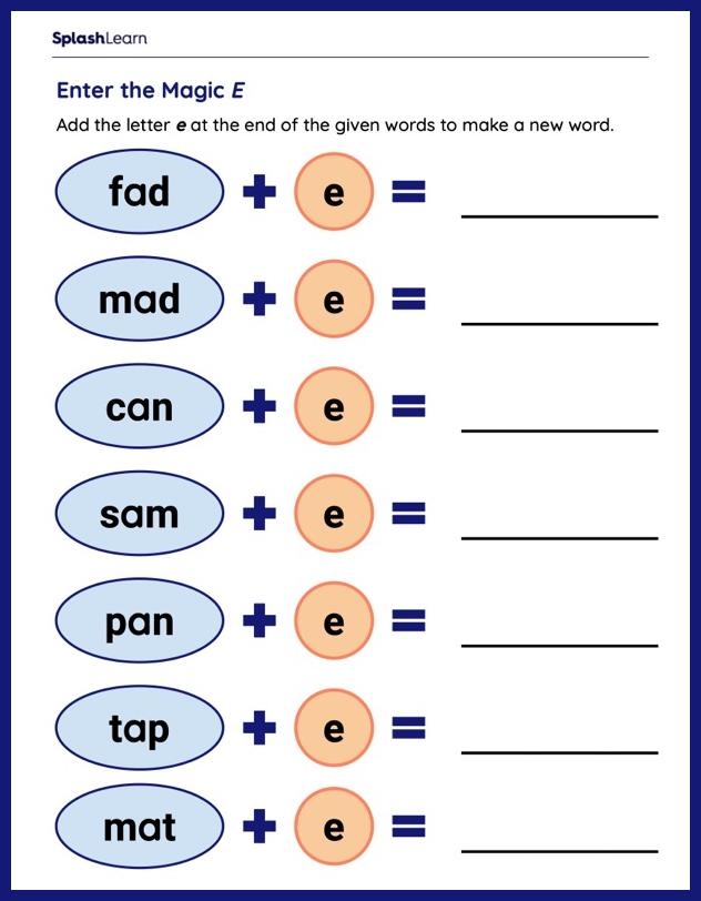 Make Magic E Words Worksheet Printable English Sheet