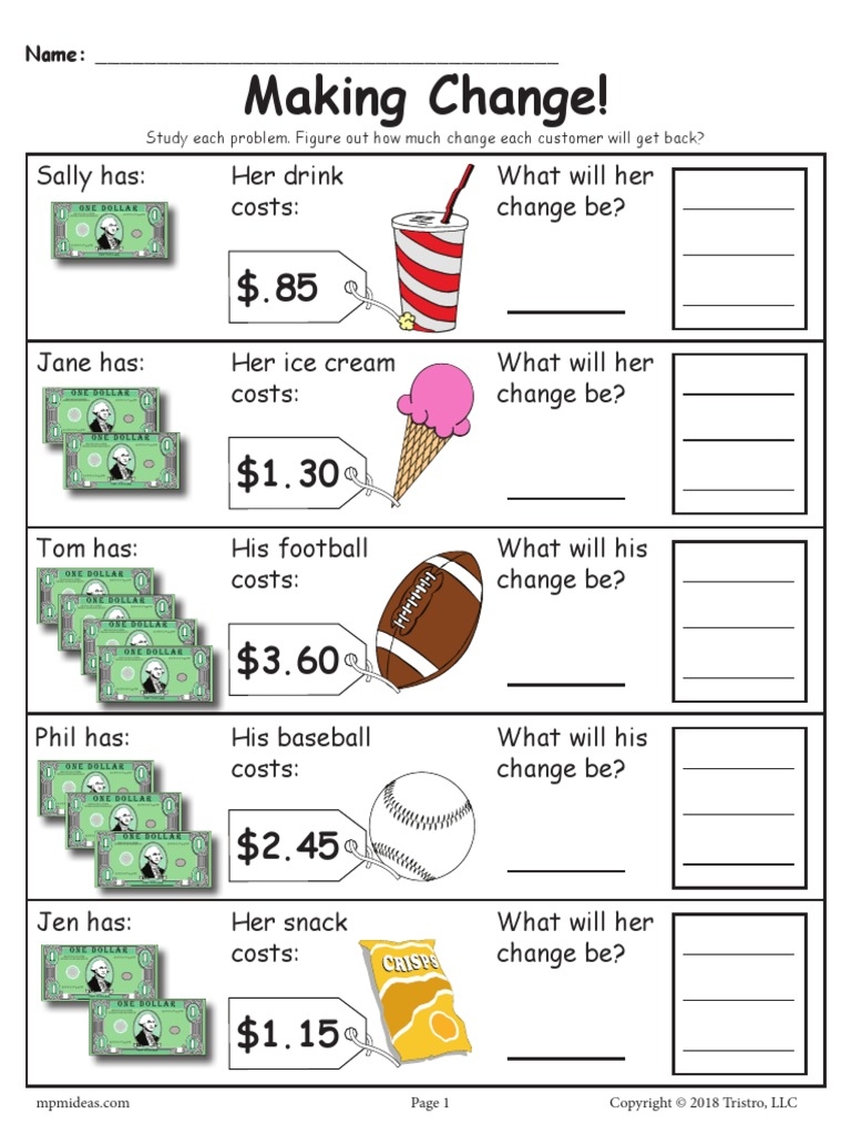 Making Change Money Worksheets PDF Business Law Copyright Law 