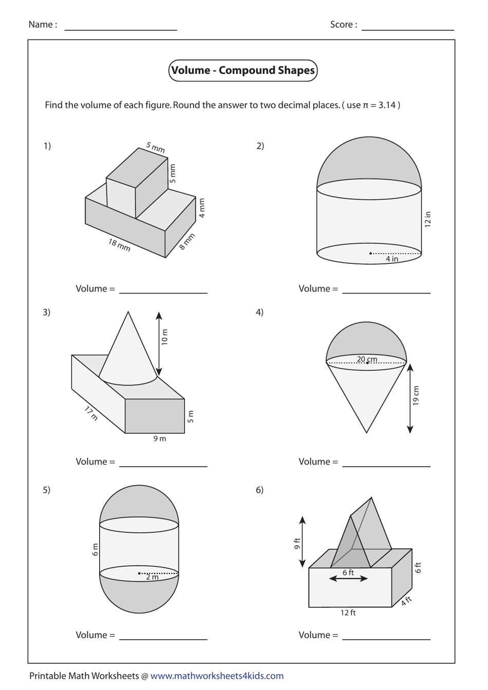 Mastering Volume Of Composite Figures With Answers PDF Worksheet For