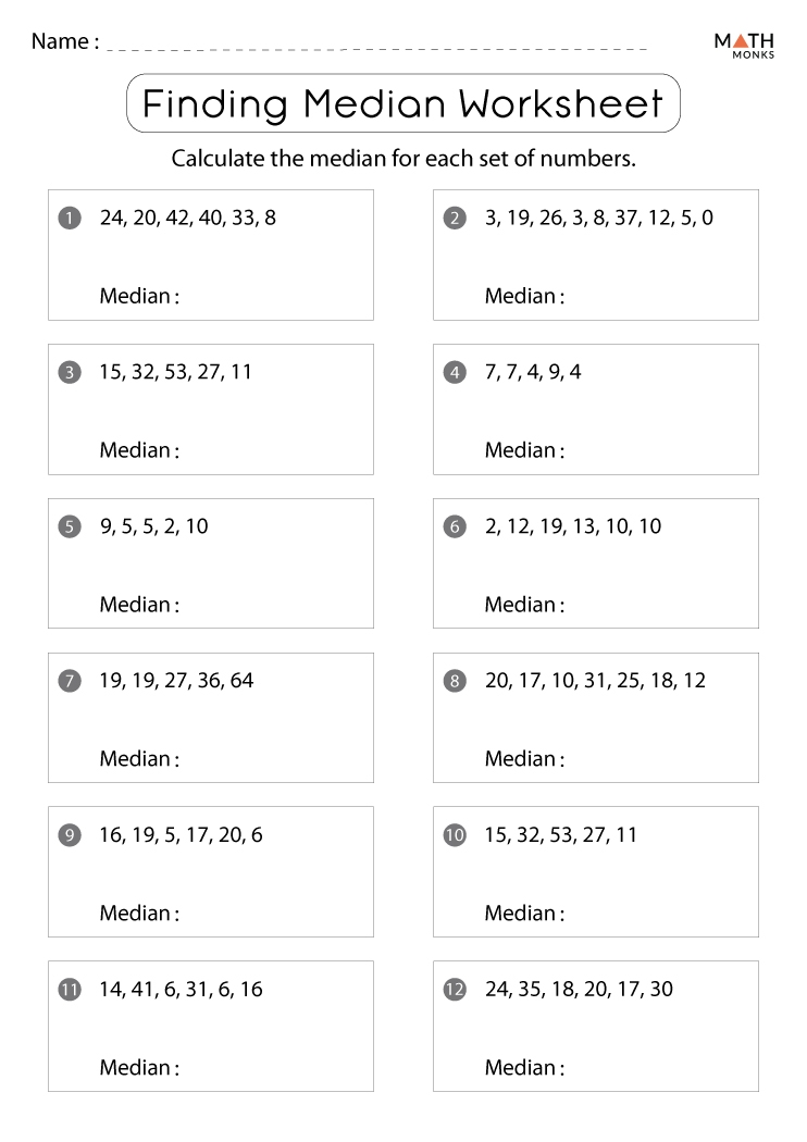 Mean And Median Worksheets Mean Median Mode Range Missing Numbers