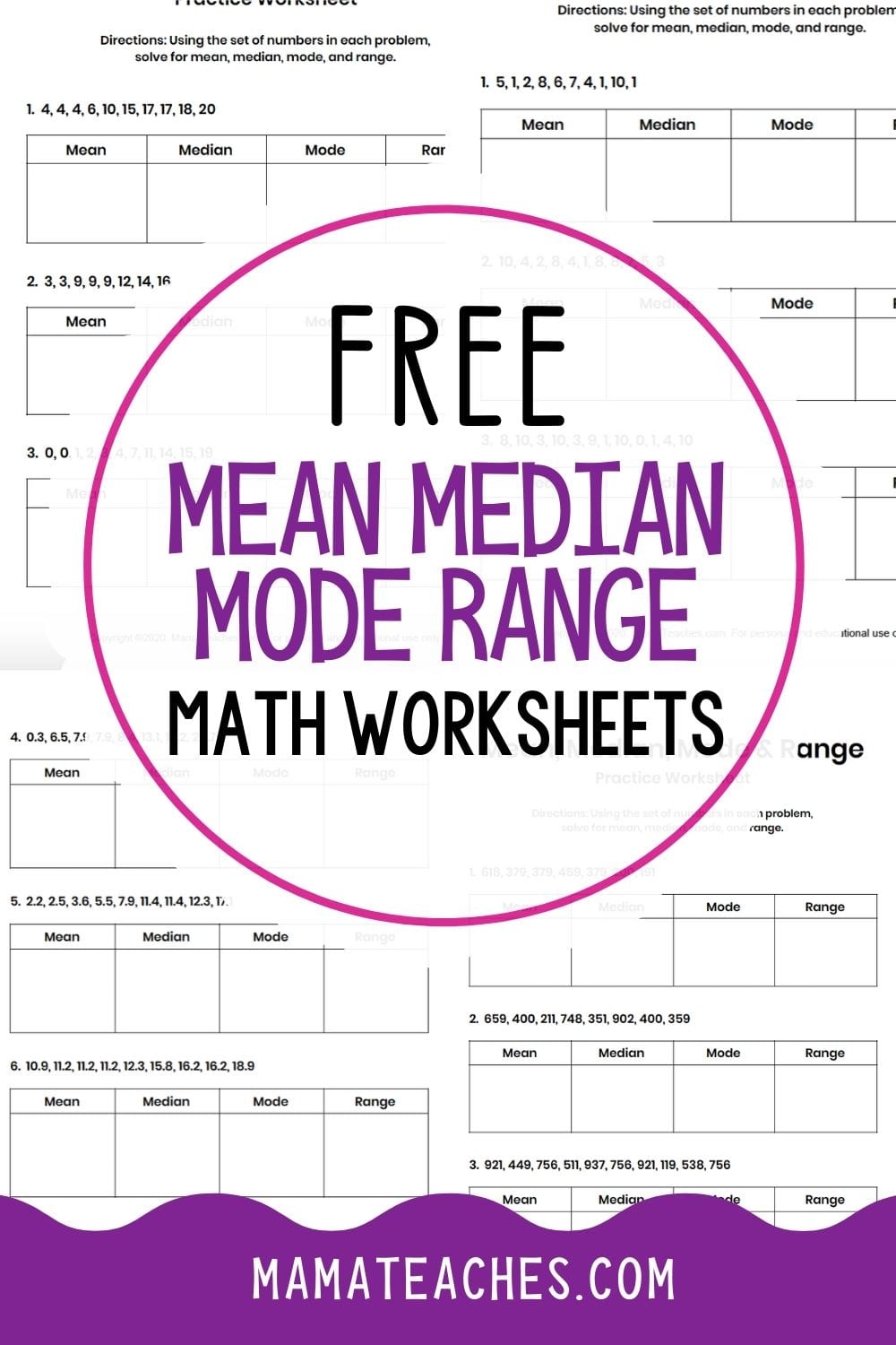 Mean Median Mode Range Worksheets Free Printables Mama Teaches 