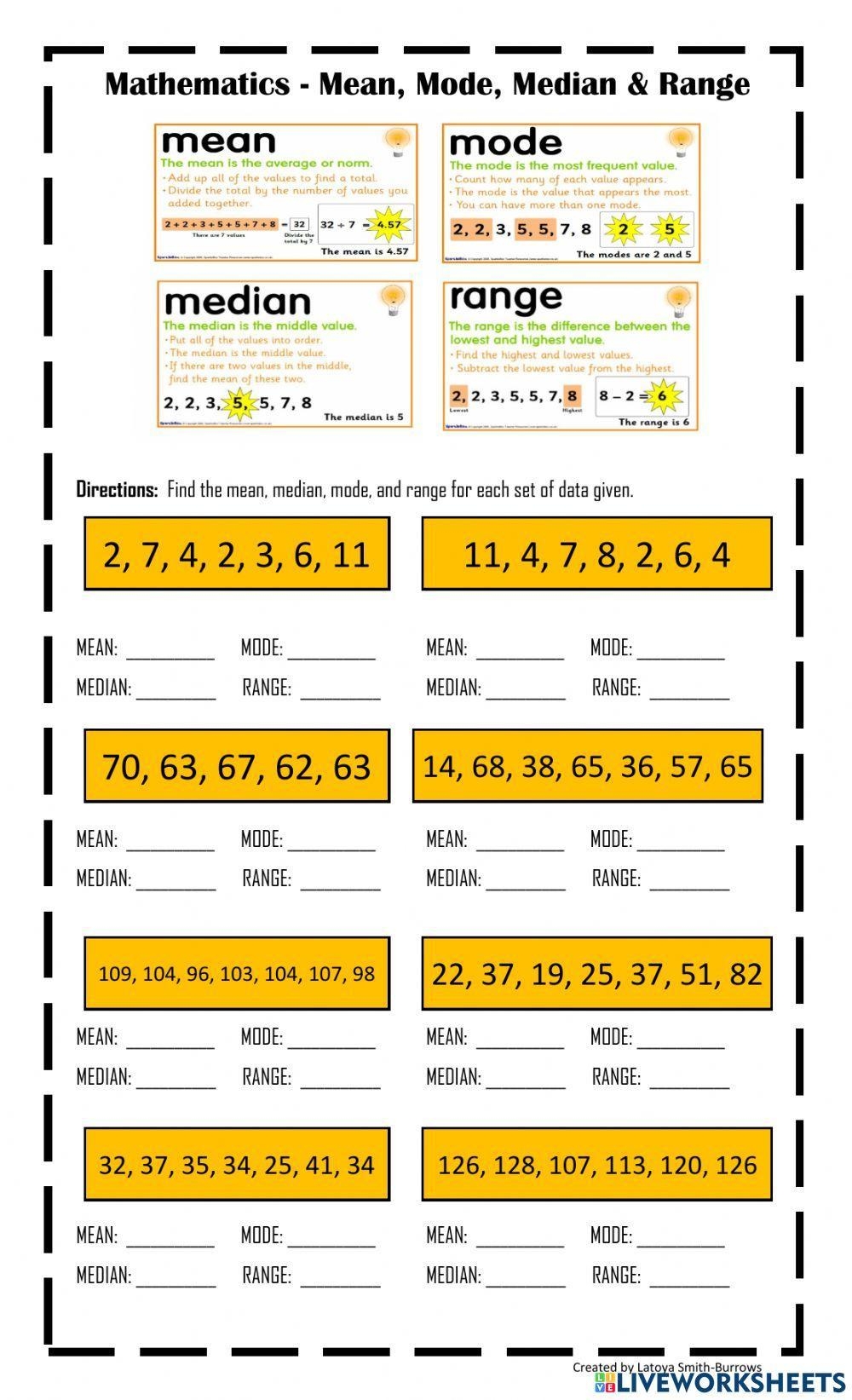 Mean Mode Median And Range Latoya Smith Burrows Worksheets Library