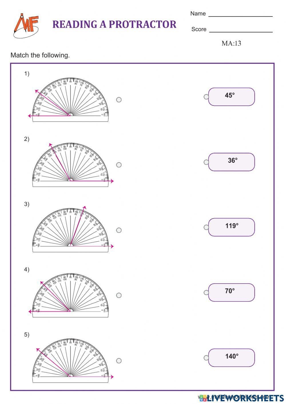 Measuring Angles Using A Protractor Worksheets Grade 5 Worksheets Library