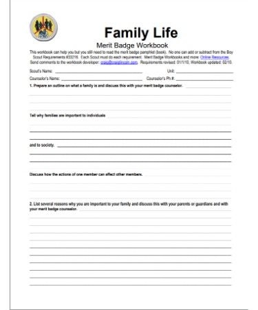 Merit Badge Family Life Worksheet
