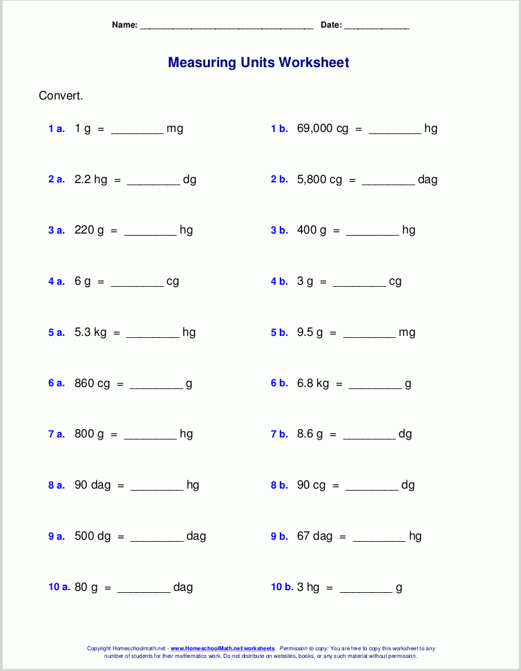 Metric Measuring Units Worksheets