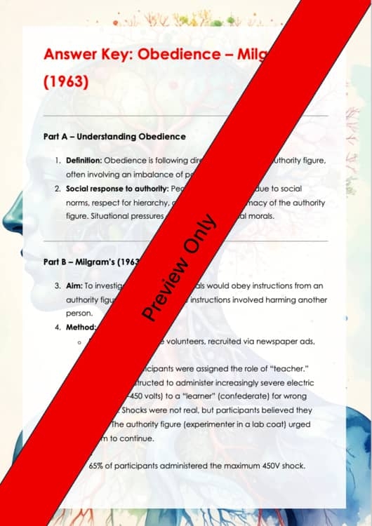 Milgram Obedience Study Worksheet Authority Conformity Social 