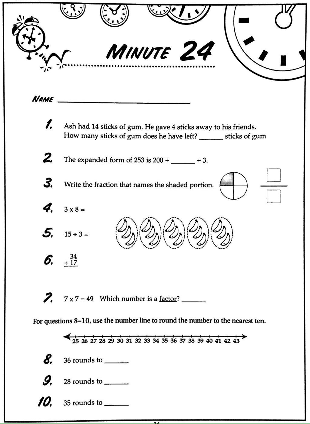 Minute Math Worksheets