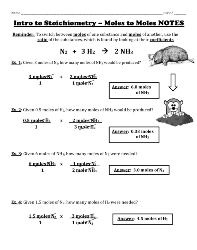 Mole To Mole Stoichiometry Worksheet Set Examples And Practice 