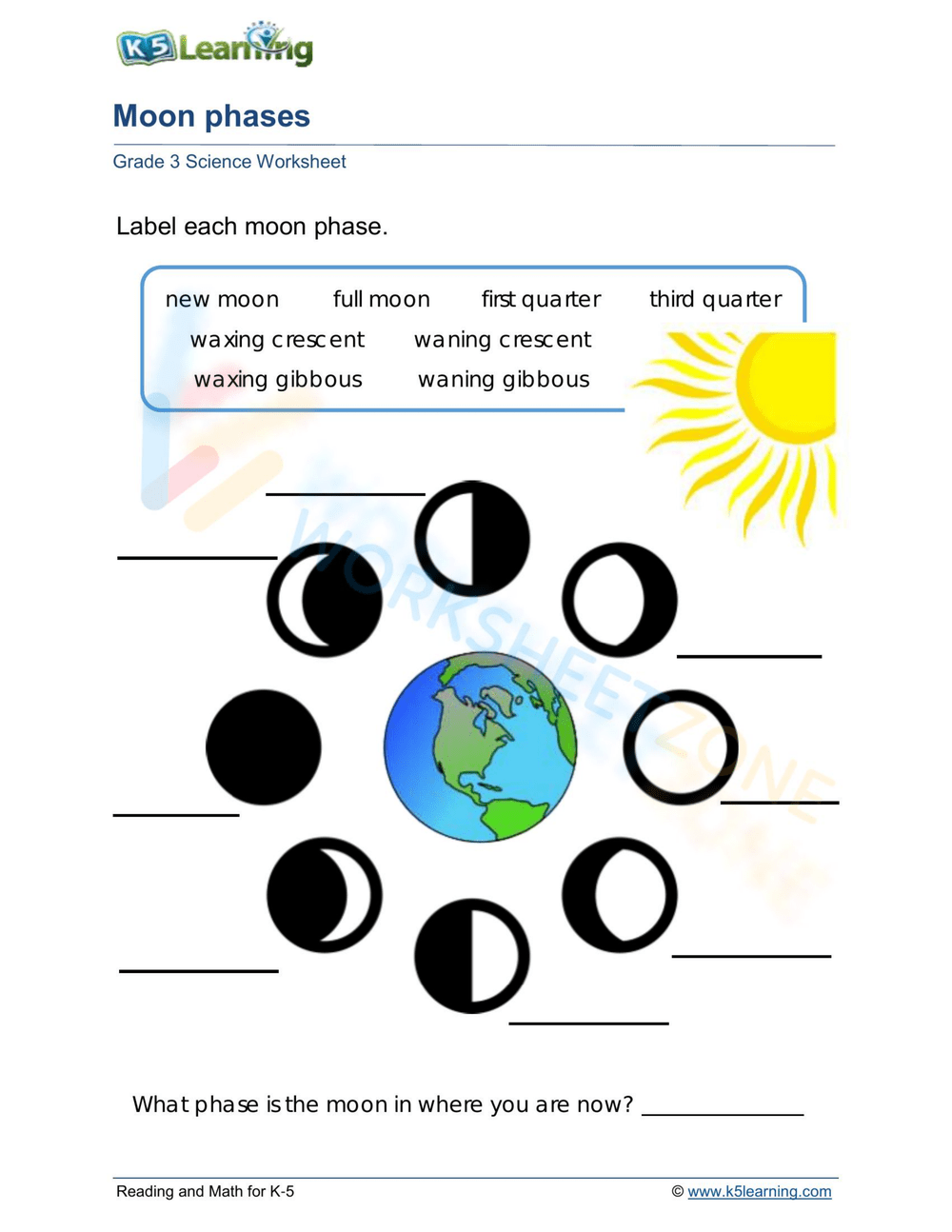 Moon Phases Worksheets Grade 4